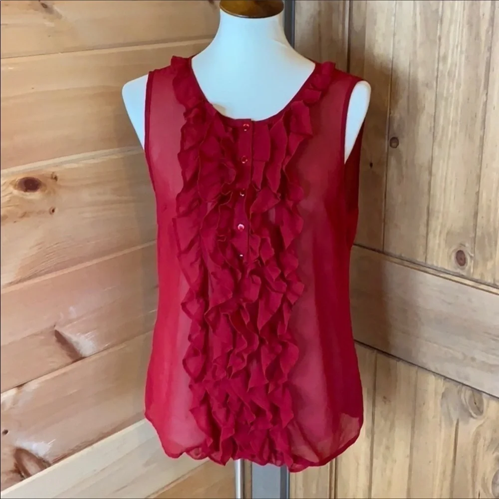 Forever 21 sheer red top with ruffle front Size Large